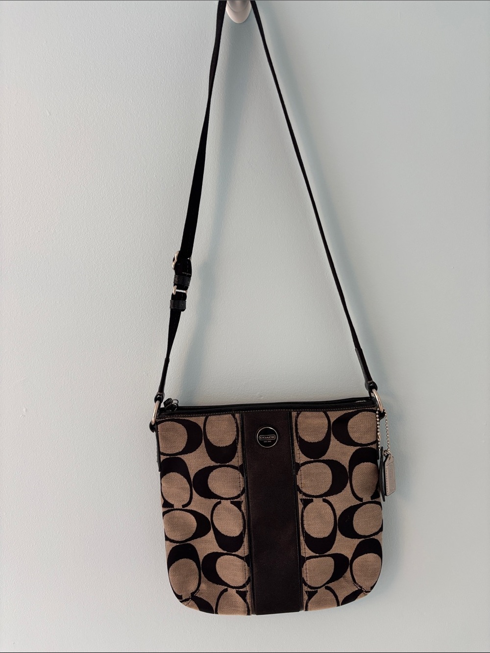 Coach Black and Grey Signature Crossbody Shoulder Bag